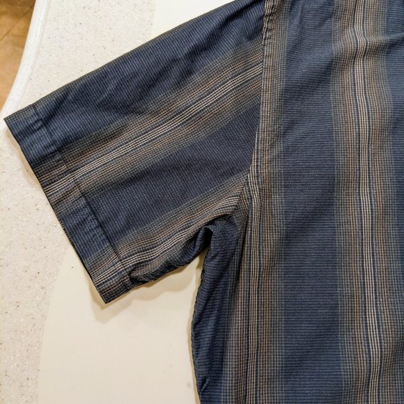 Van Heusen Mens Button down Short sleeve Blue tan stripe Shirt Large 16-16 1/2 - Picture 6 of 7